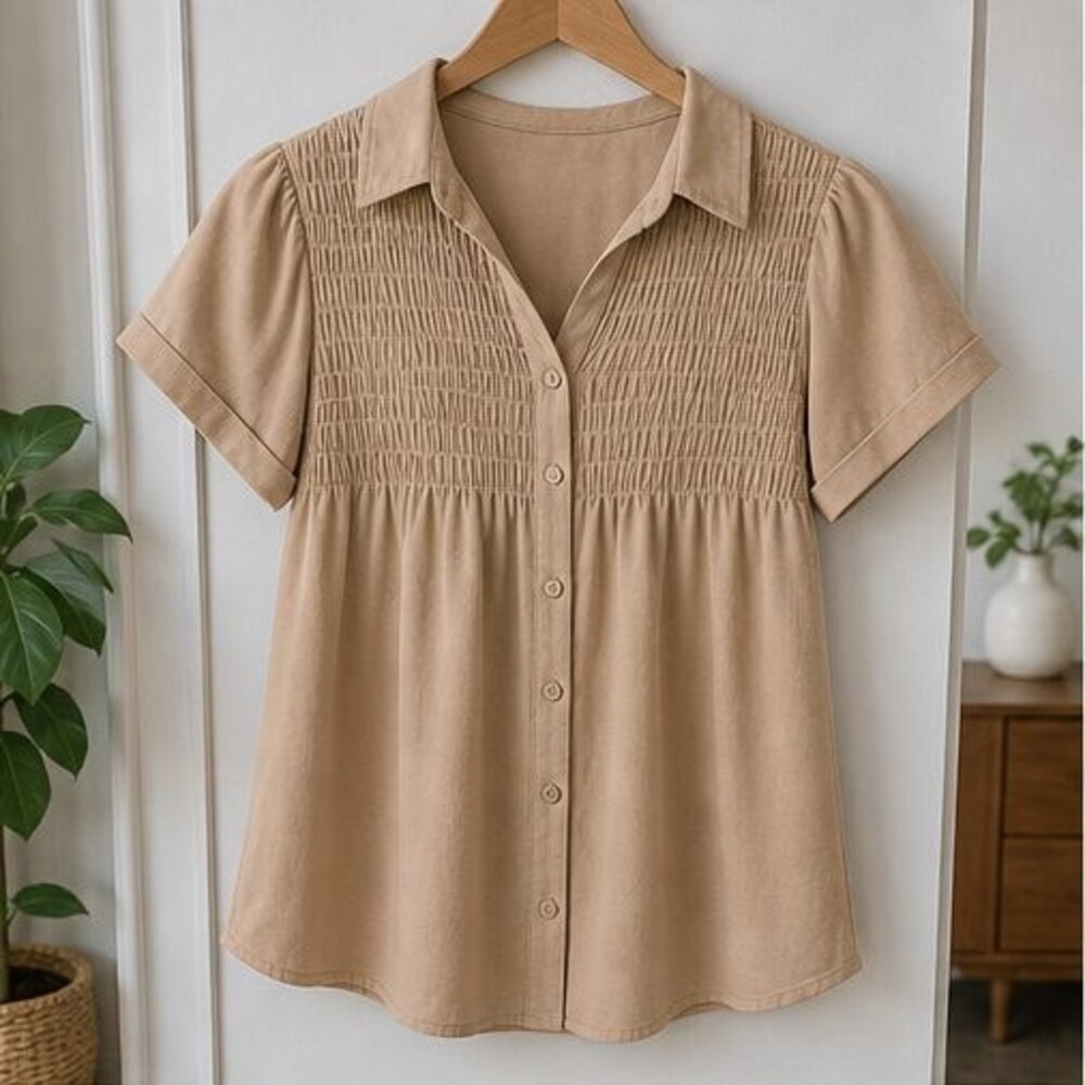 Camel Smocked Top